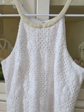 Lilly Pulitzer White Crochet Dress With Gold Trim